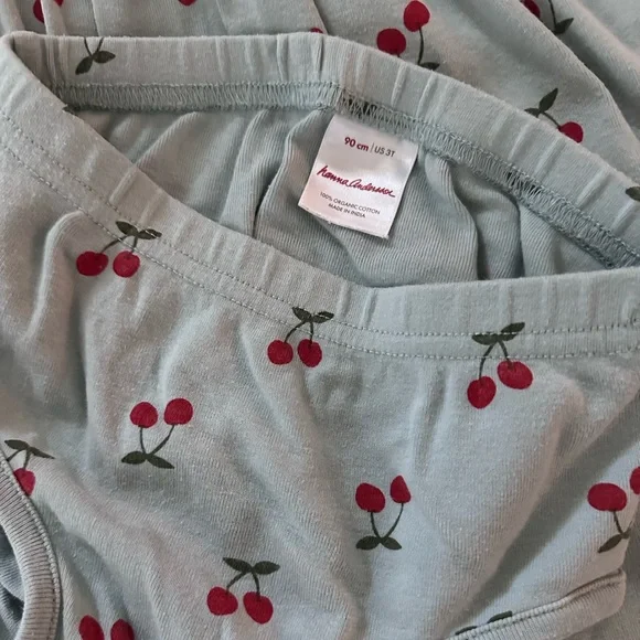 Hanna Andersson Cherry Dress & Bloomer Set In Organic Cotton - Size 3T - Lt Blue - Picture 4 of 4